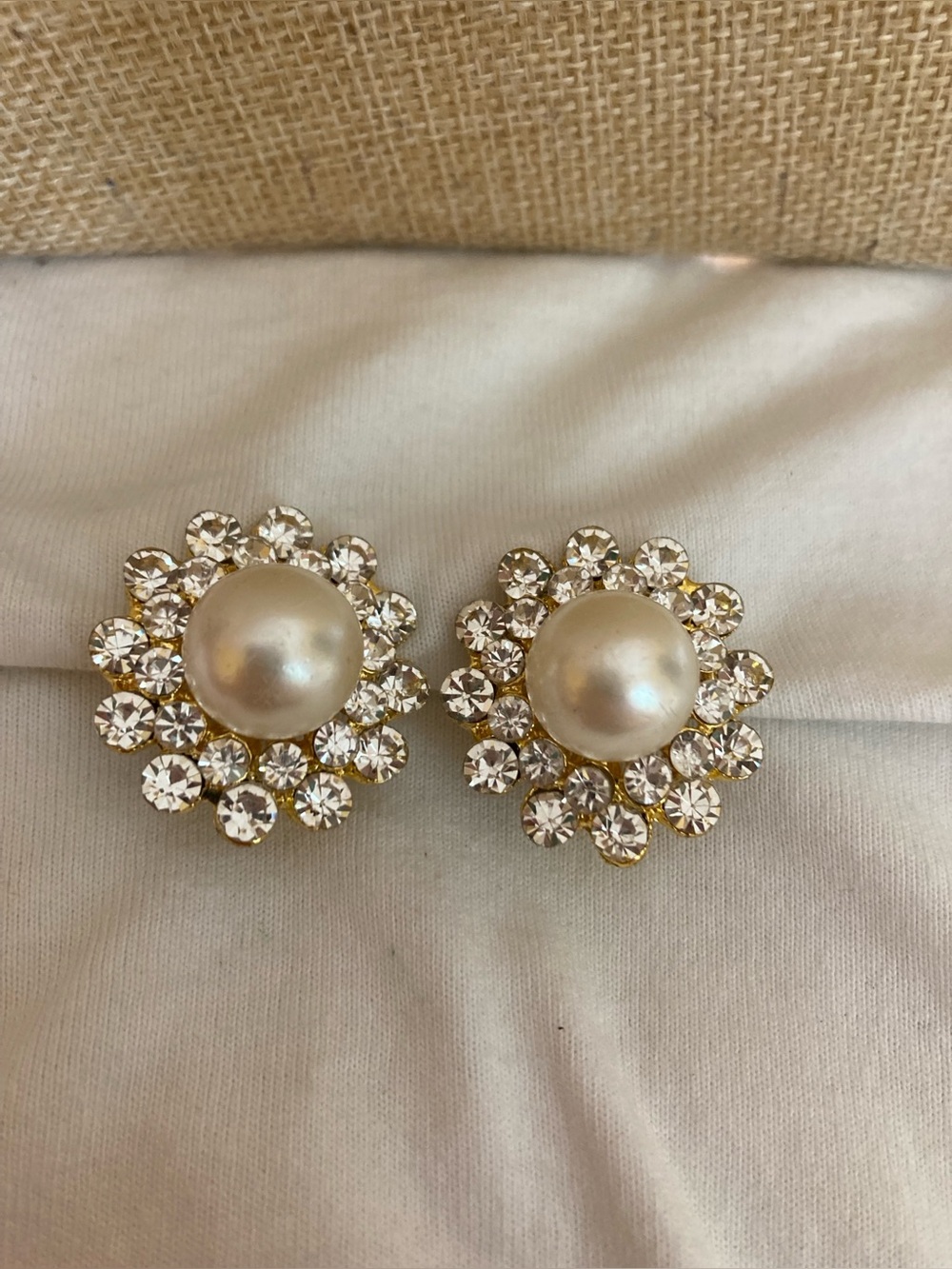 Romantic Vintage Clip on Earrings with Faux Pearl and Rhinestones